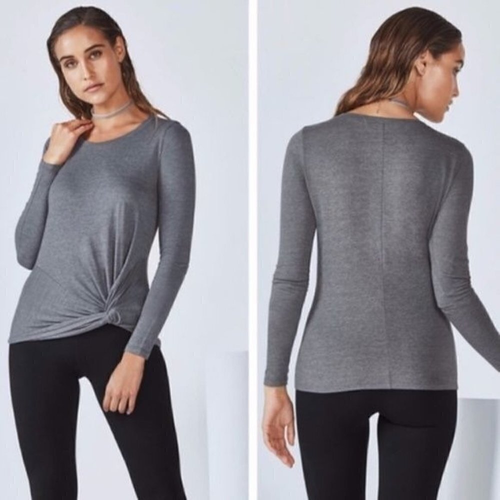 FABLETICS Active Workout HERA Gray Twist Front Long Sleeve Top Shirt Size XS